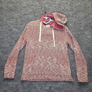 Hang Ten Hoodie Womens Small Red White Pink Knit Pullover Kangaroo Pocket Surf